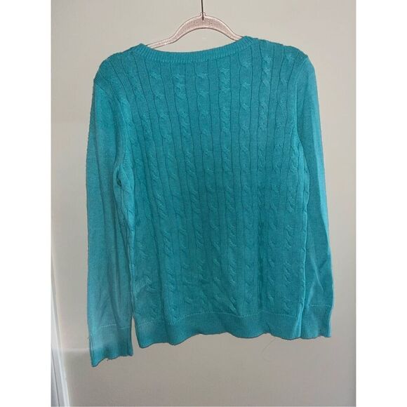 Women’s Talbots Teal Blue Lambswool Blend Cable Knit Sweater Large - Picture 4 of 5